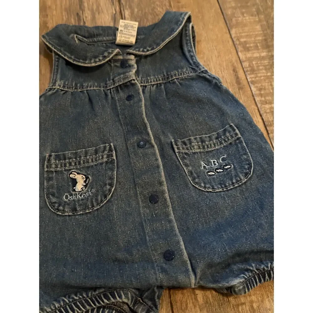 Vintage Oshkosh B'gosh Denim Bubble Romper Denim Cotton Blue Size 3-6months